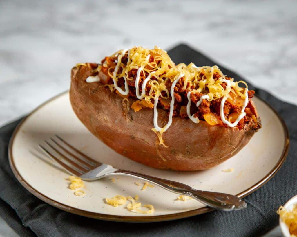 Vegetarian Chorizo Stuffed Sweet Potatoes